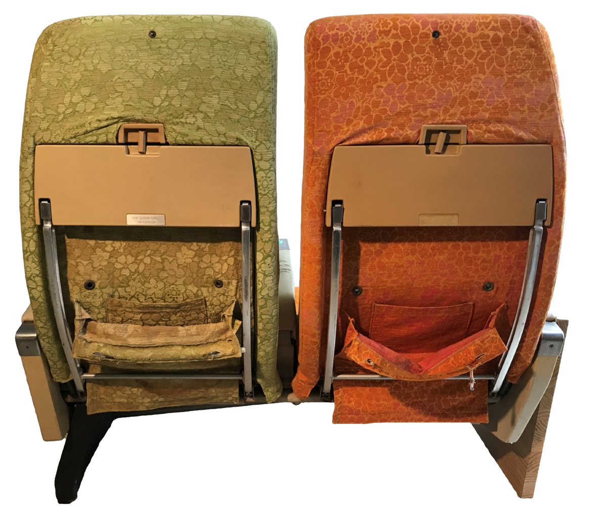 TWA Floral Orange   Green Double Coach Seats Back