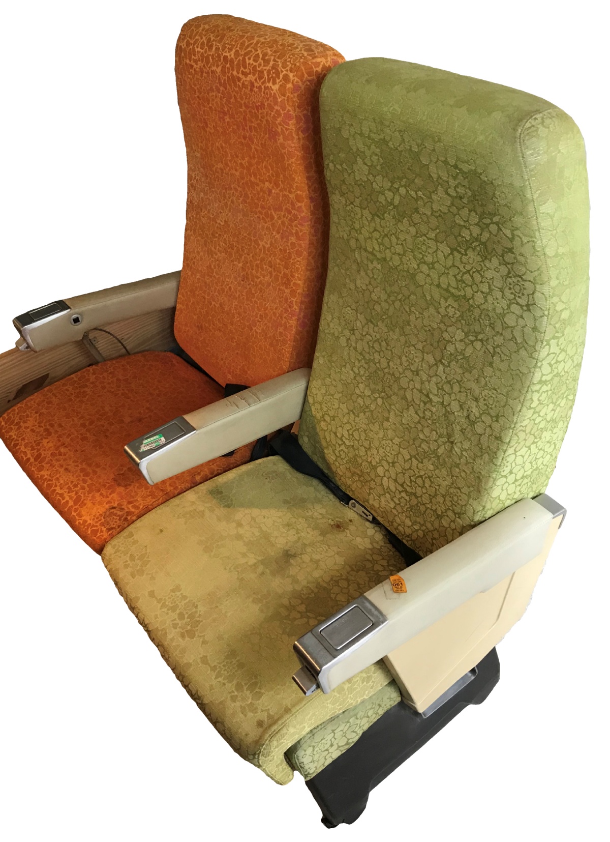TWA Floral Orange   Green Double Coach Seats Left Side