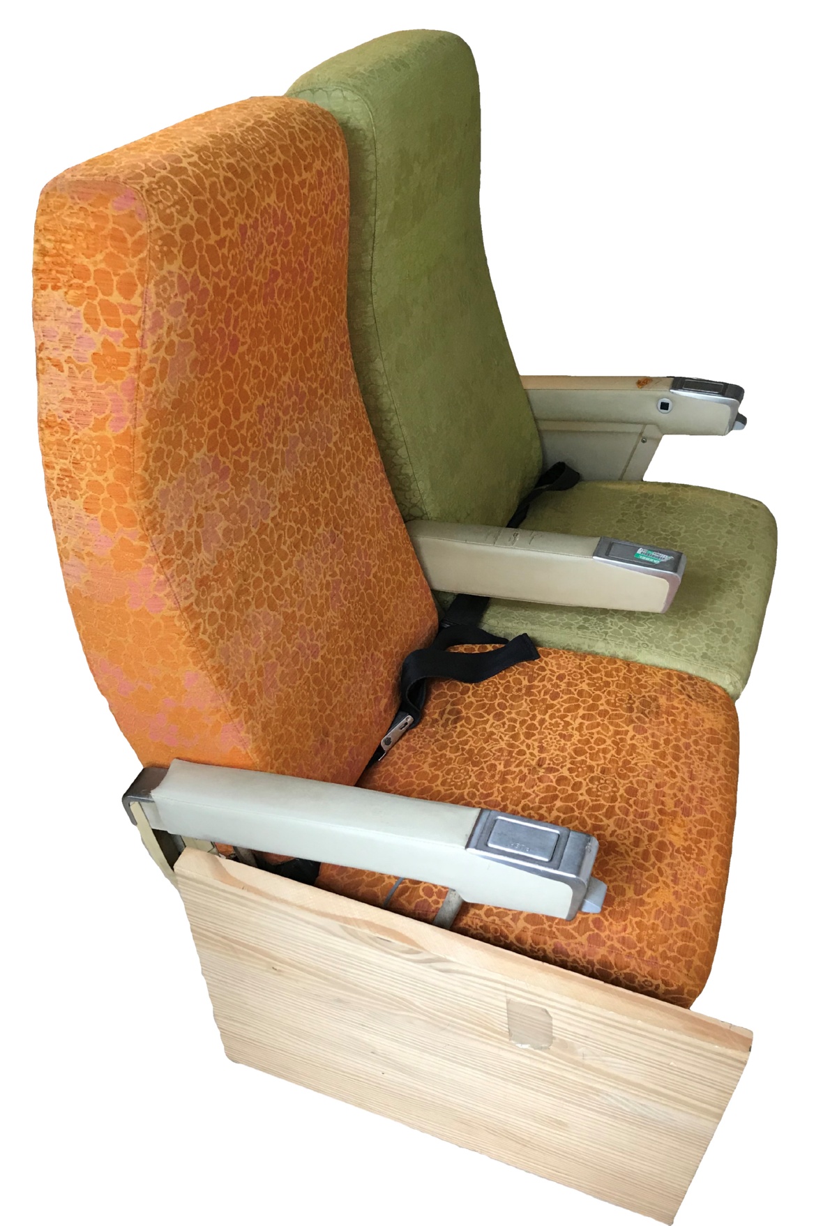 TWA Floral Orange   Green Double Coach Seats Right Side