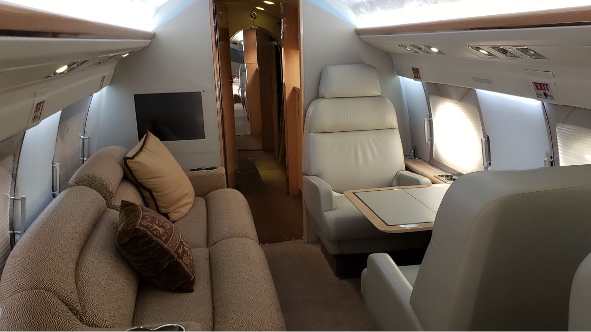Gulfstream G3 jet interior cabin looking aft