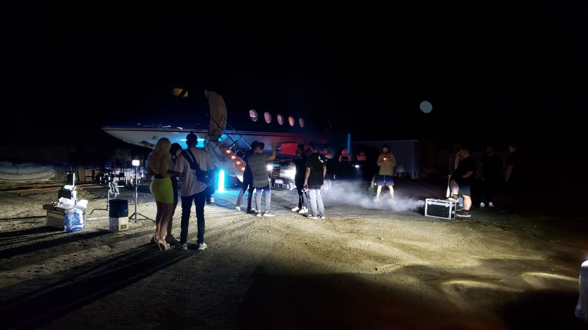 On set shooting a music video at night